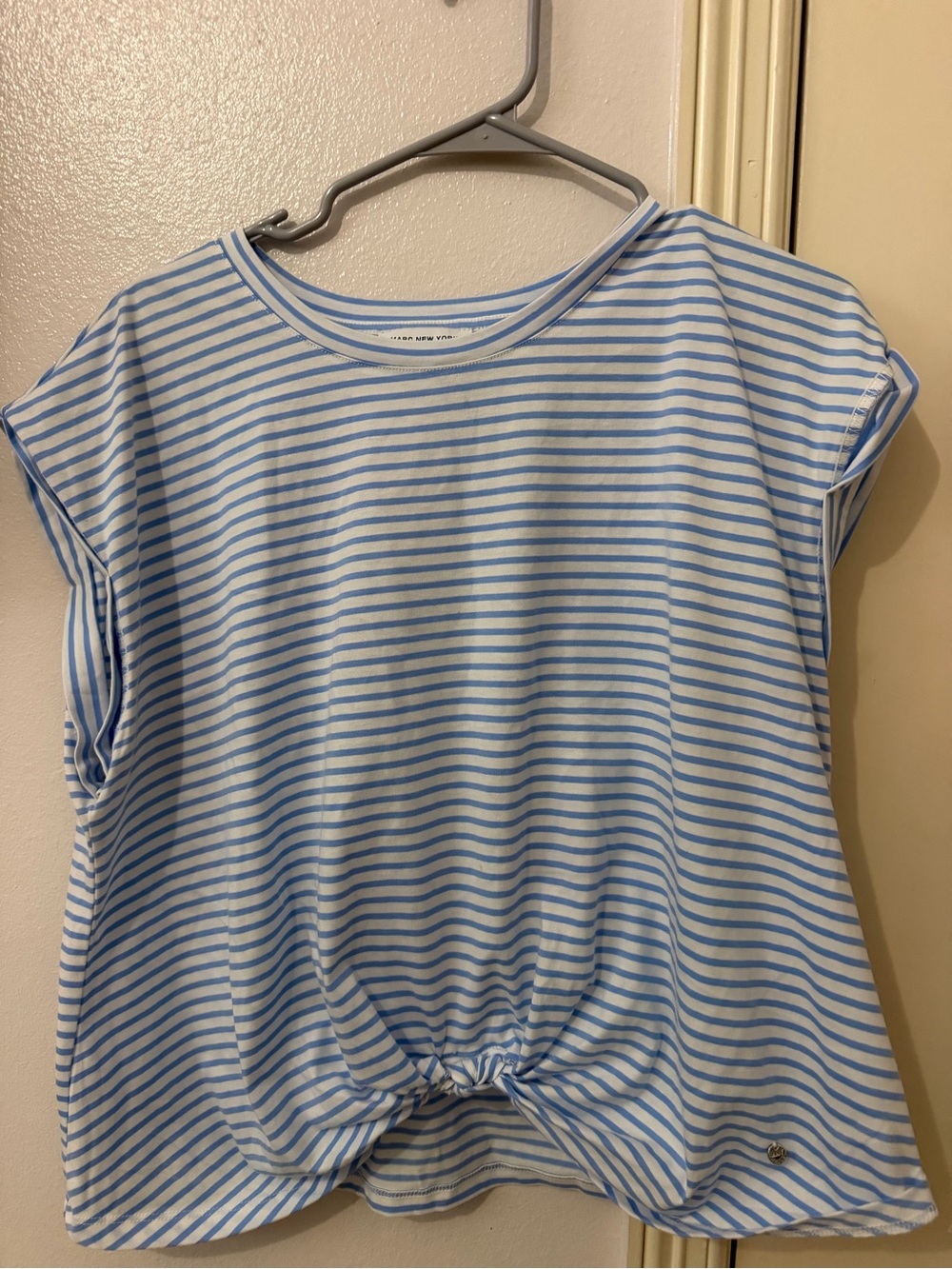 Marc New York Light Blue and White Striped Short-Sleeve Tie Front Tee